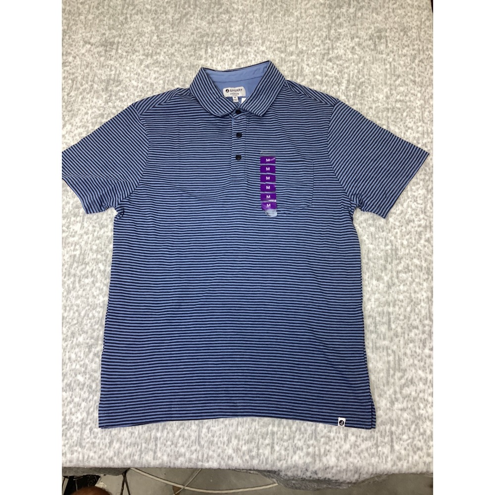 Sperry Mens Premium Striped Polo Shirt Blue Navy Short Sleeve SP830BJ Size M NEW